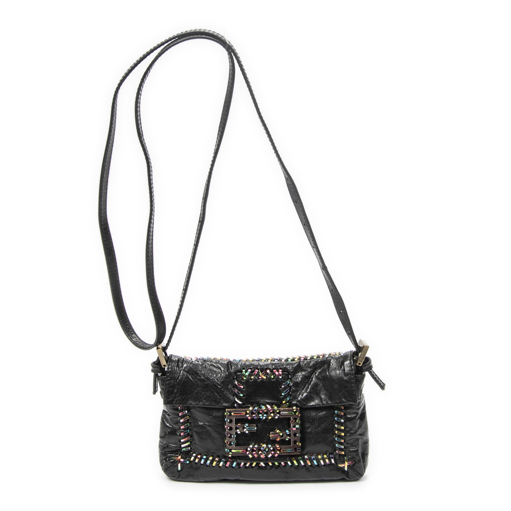 Fendi Mini Multicolor Whipstitch Baguette Crossbody